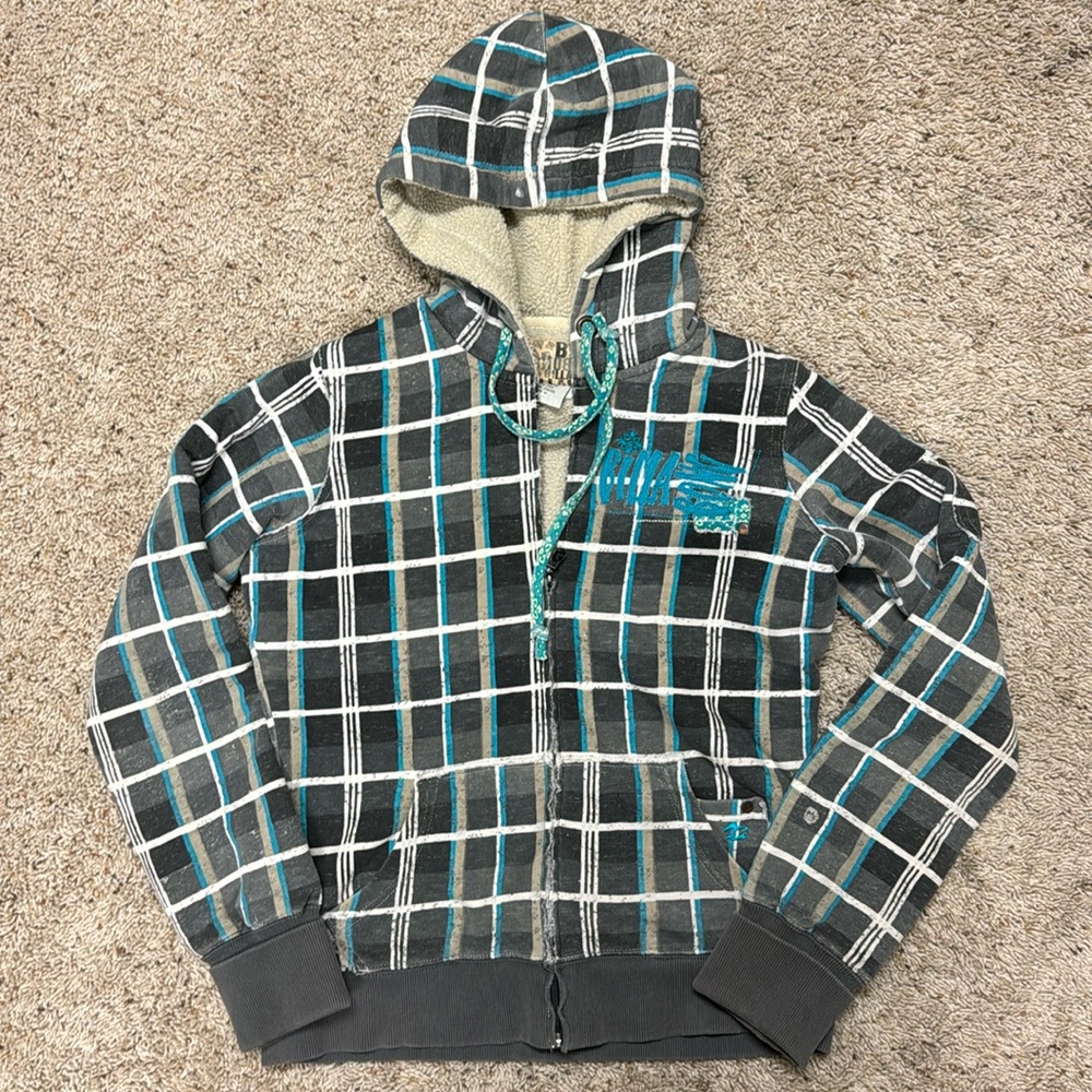 Grey Plaid Billabong Hooded Sweatshirt